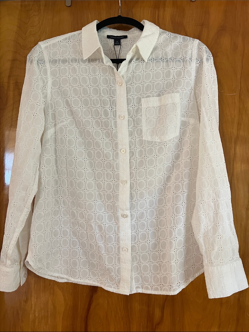 Tommy Hilfiger White Eyelet Button-Up Shirt - Picture 1 of 5
